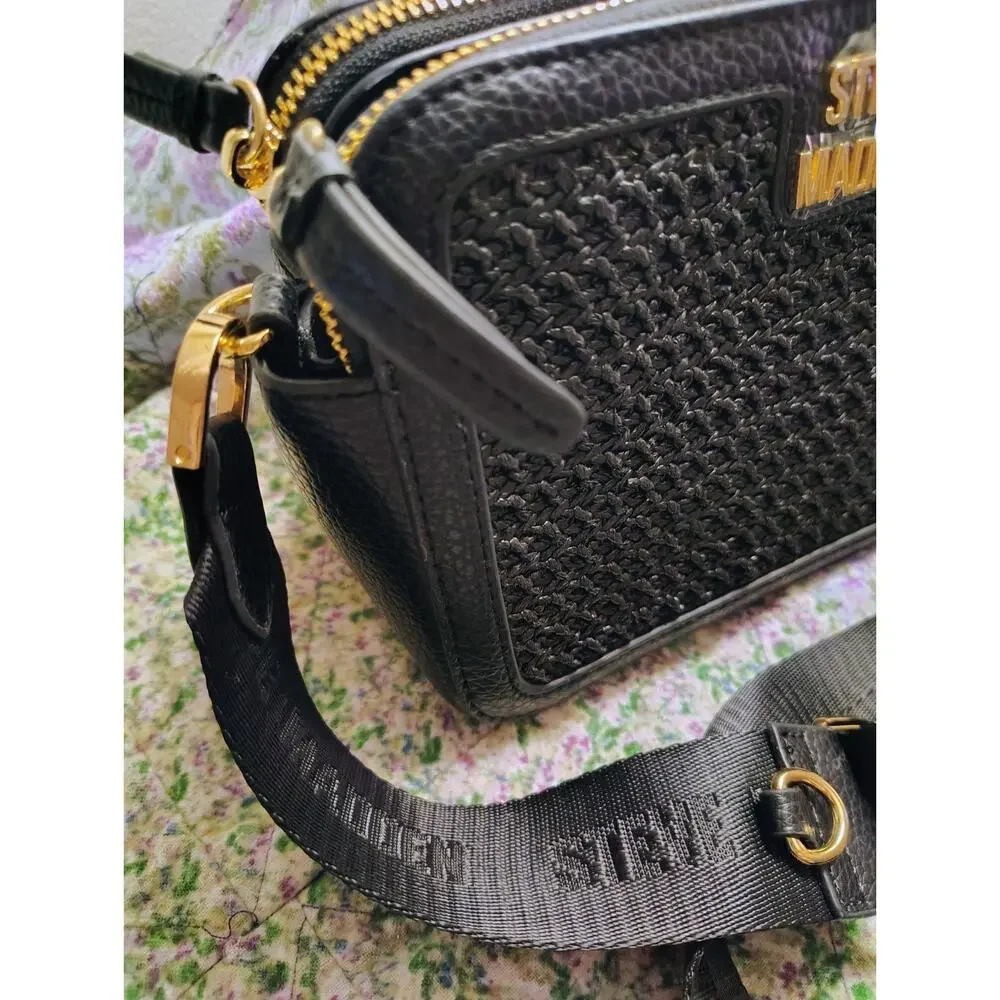 NWOT Steve Madden Woven Black Crossbody Camera Bag